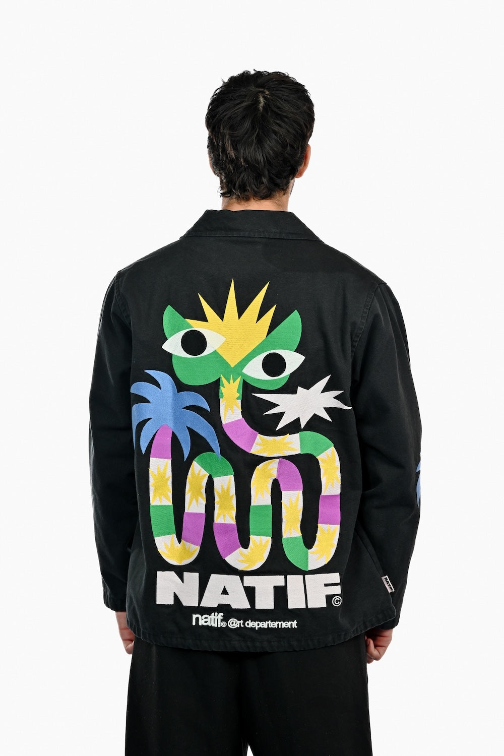 Coach jacket Natif Snake noire, imprimé coloré dans le dos
