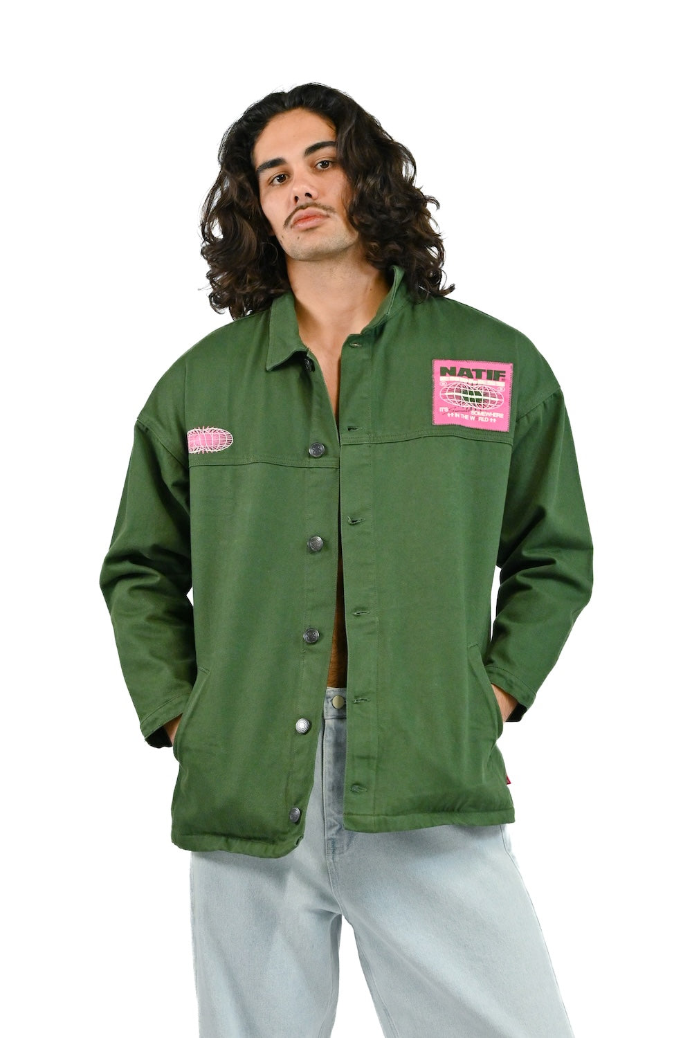 Veste en denim Natif Endless Summer verte, vue de face