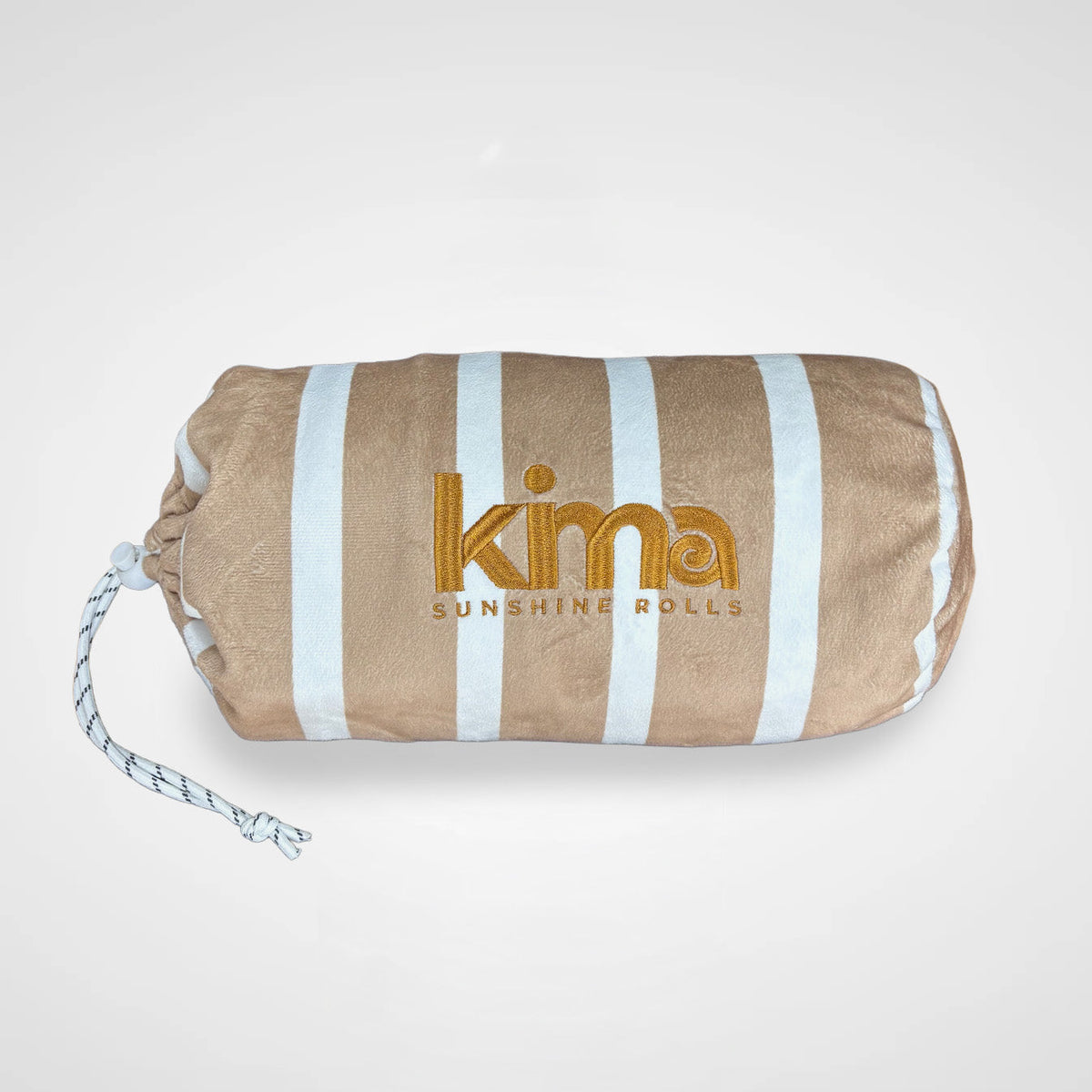 Serviette de plage Kima Comfy Matelot Camel, pochette zippée assortie