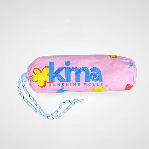 Serviette de plage enfant Kima Rainbow Pink, pochette zippée assortie