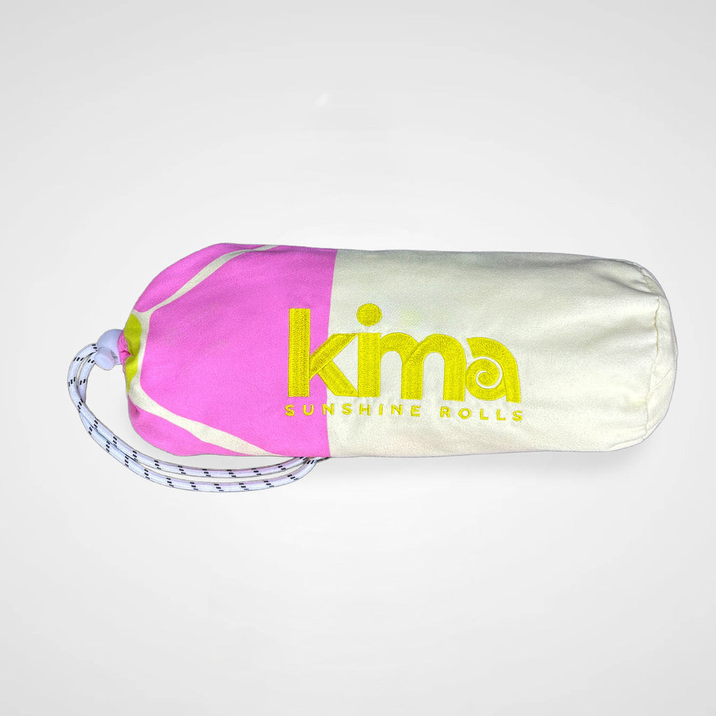 Serviette de plage Kima Flower Rose, pochette zippée assortie