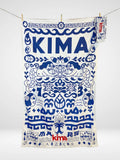 Serviette de plage Kima AZED, bleu et crème, à plat - Ô Cabanon La Ciotat