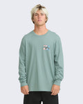 T-shirt manches longues Billabong Crayon Wave Premium vert argile, porté, de face