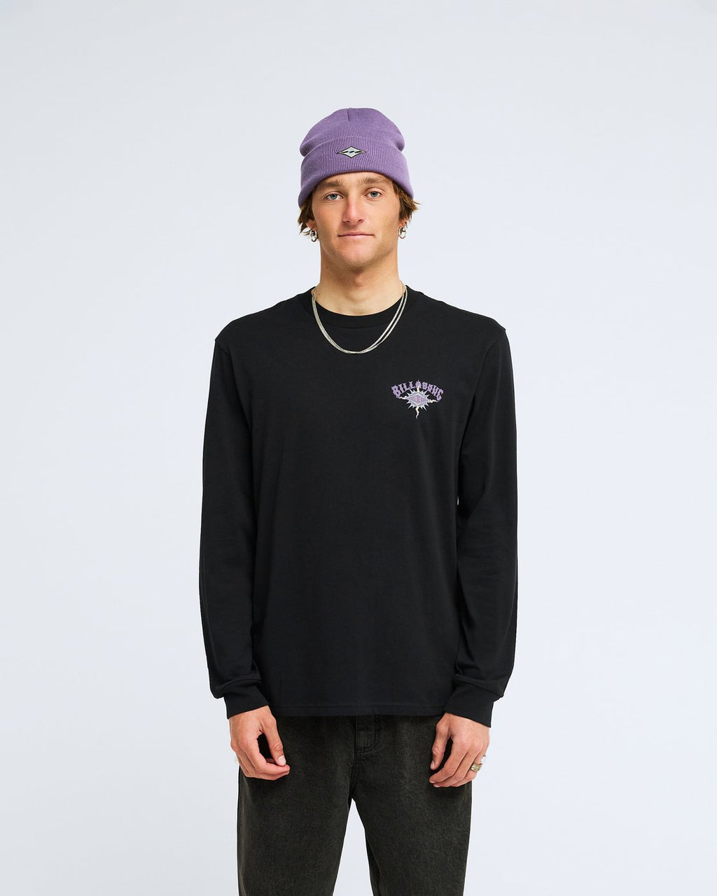 T-shirt manches longues Billabong Re Issue noir, porté, de face