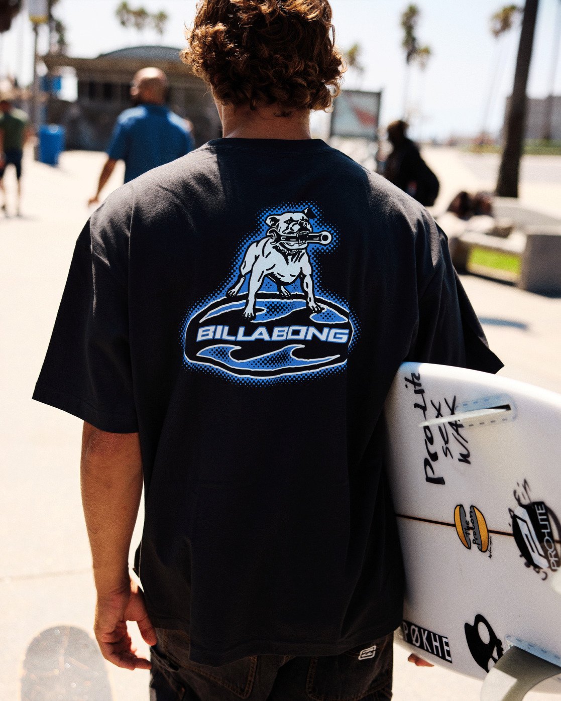 T-shirt Billabong Bad Dog Wip noir délavé, porté, vue de dos