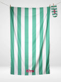 Serviette de plage Kima Etxola Vert Menthe, rayures vert menthe et blanc, à plat - Ô Cabanon La Ciotat